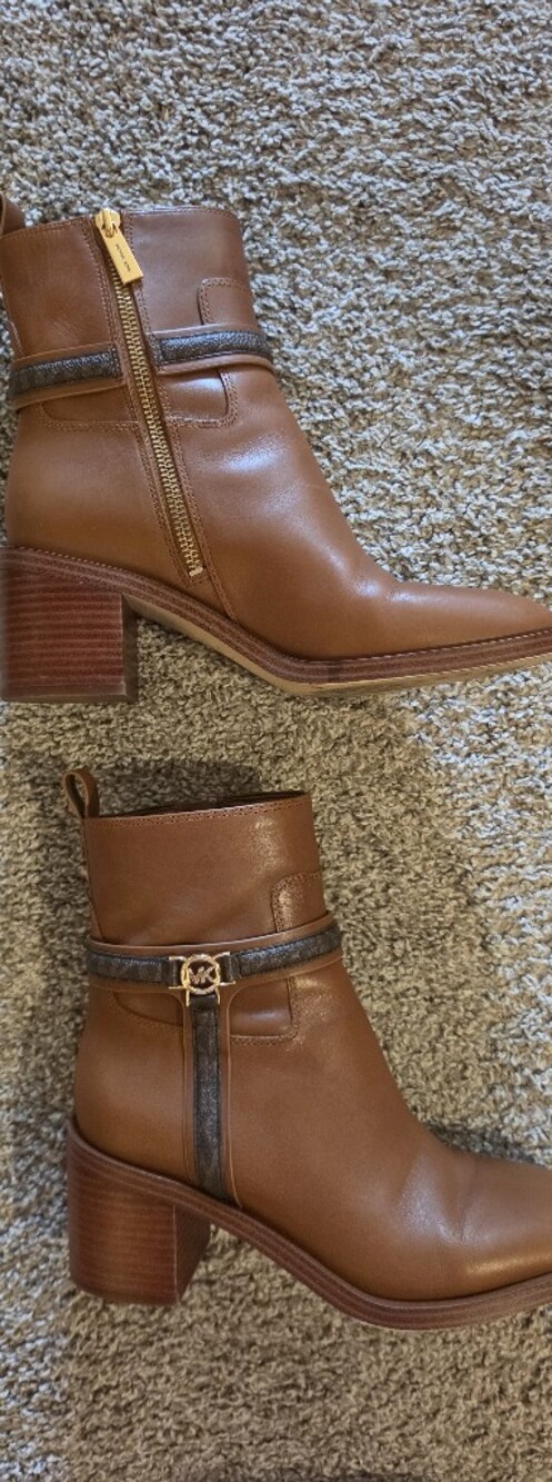 Michael Kors Brown Leather Block Heel Boots